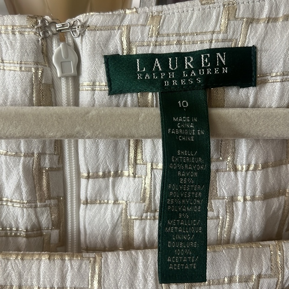 Lauren Ralph Lauren Ivory/Gold Metallic Formal Sheath Dress NWOT - Picture 6 of 9